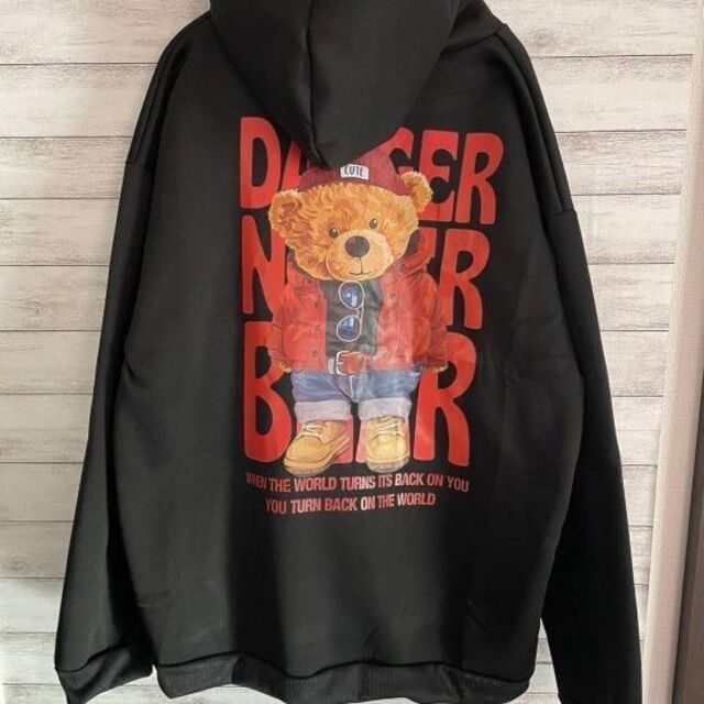 Bigbear メンズ パーカー くま バックプリント オーバーサイズ 黒 人気