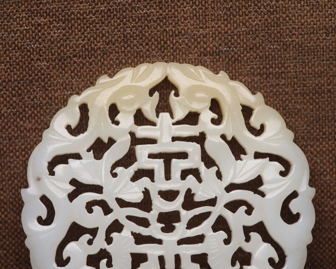 旧家蔵出し 和田玉細密彫 高古件 透空彫 雙龍玉牌 根付 裝身具 置物 賞