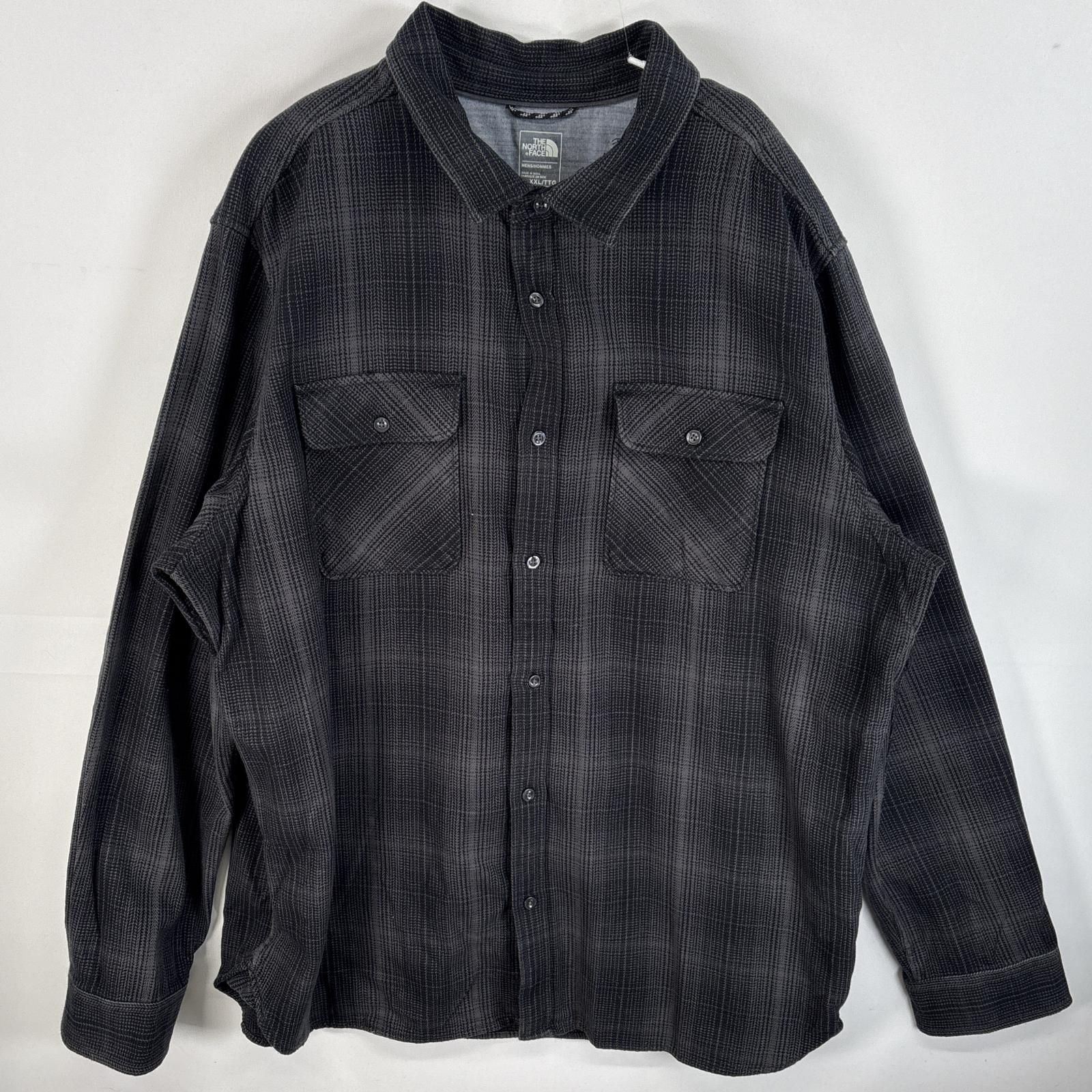 古着 ザ・ノースフェイス THE NORTH FACE 長袖シャツ 厚手 フラップポケ 大きいサイズ XXL  ブラック系 チェック メンズ