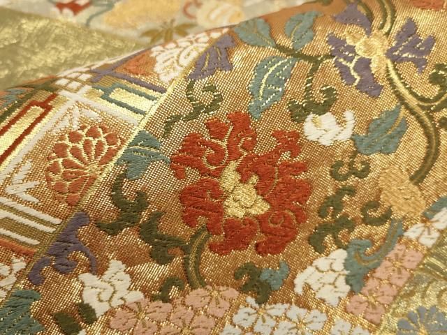 ♦️逸品　正絹　市松唐草　洒落袋の作り帯 ♦️逸品 正絹 市松唐草 洒落袋の作り帯