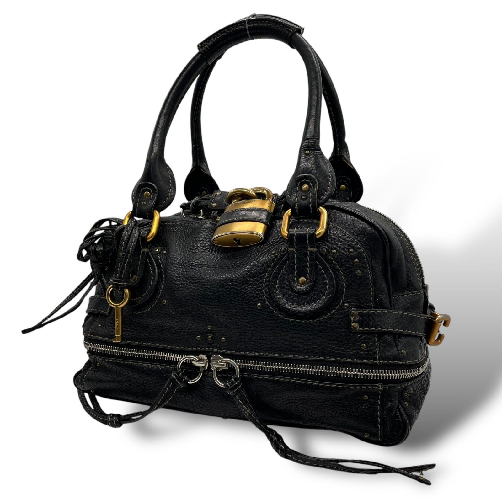 美品 Chloe クロエ パディントン ボストン ブラック レザー 