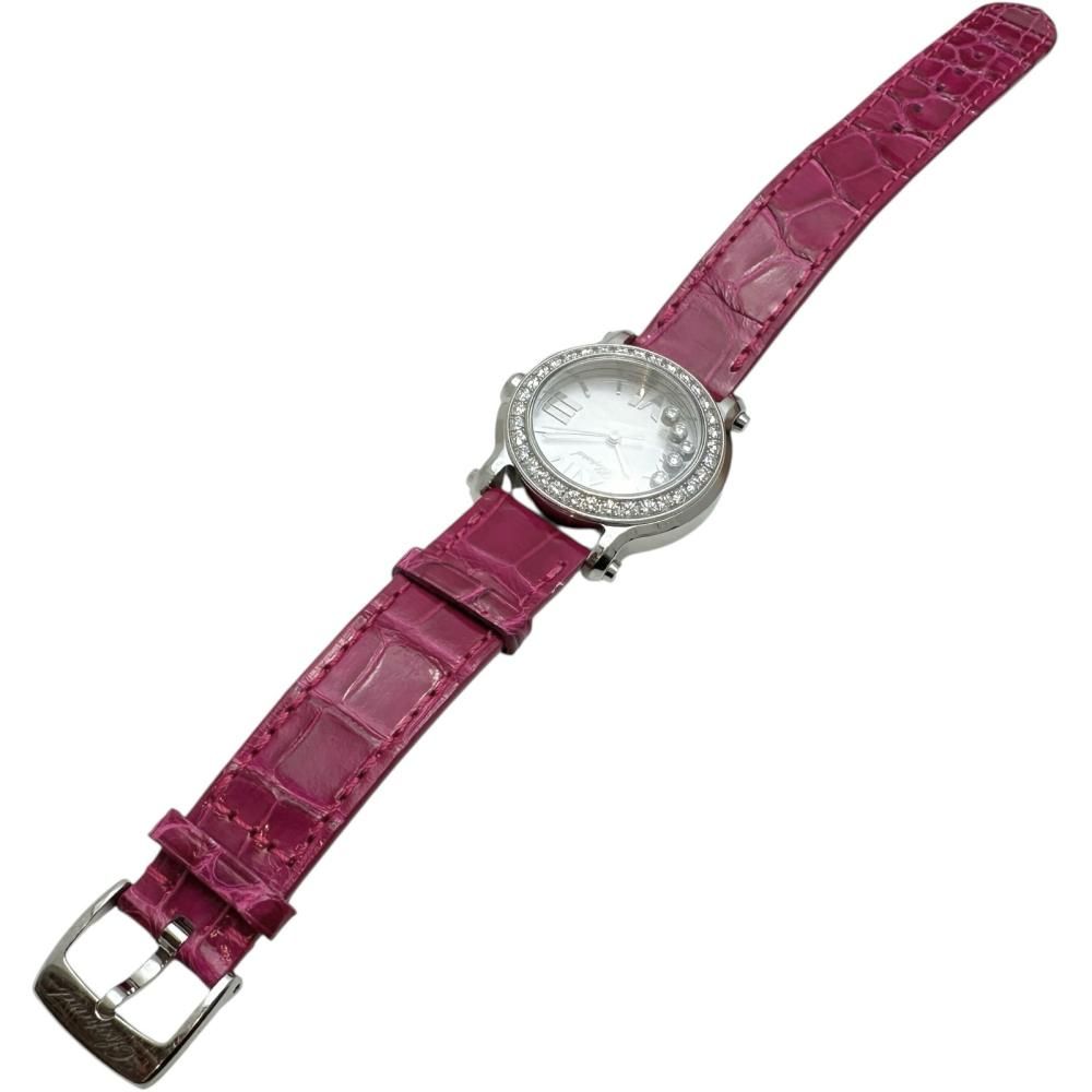 希少　Chopard ダイヤ入り　ピンクレザー 時計 ショパール ハッピーダイヤモンド 20/5691 ピンクシェル