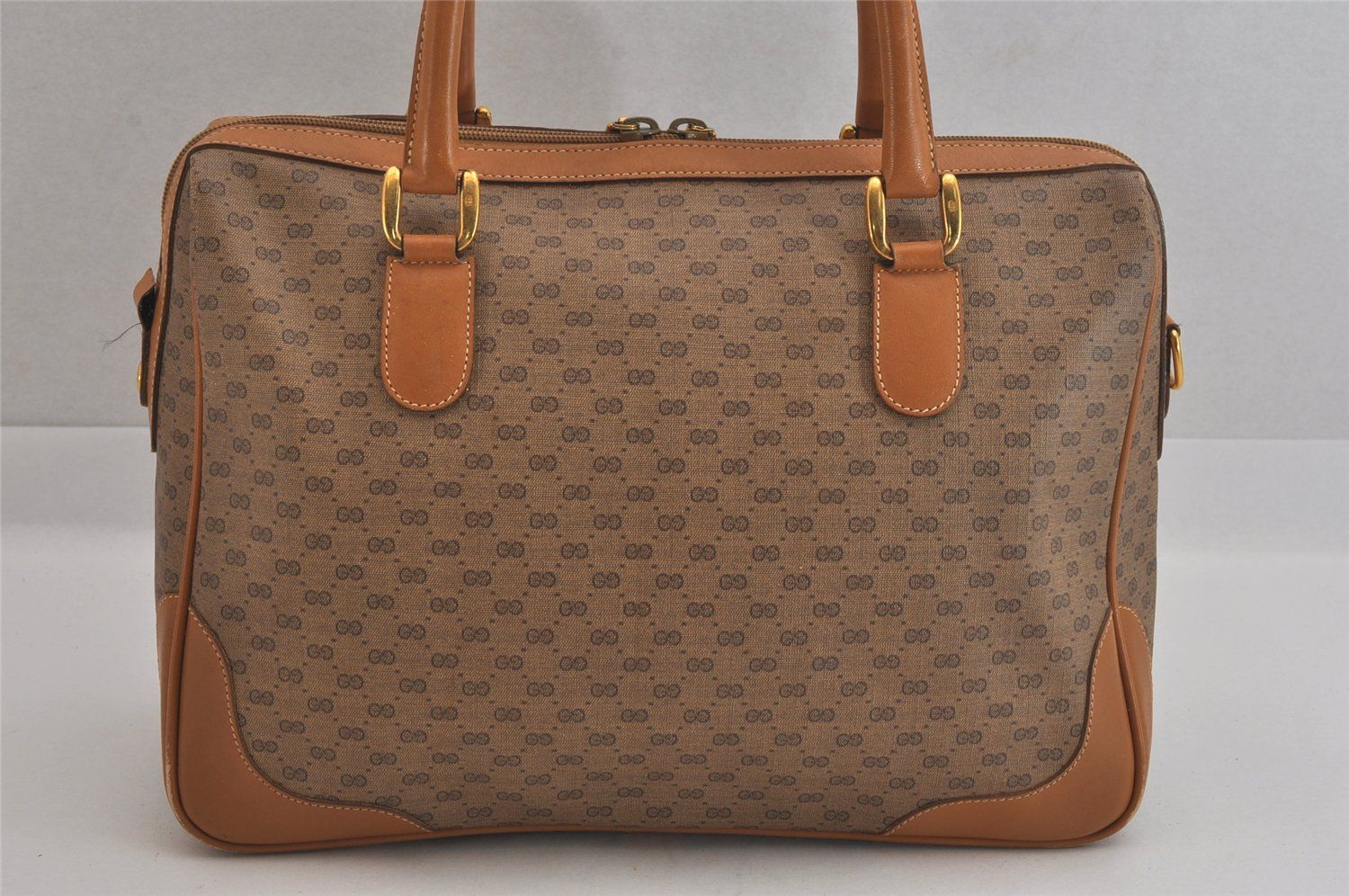 【美品✨】グッチ ハンドバッグ ボストンバッグ マイクロGG ブラウン GUCCI グッチ ヴィンテージ マイクロGG ピーブイシー レザー