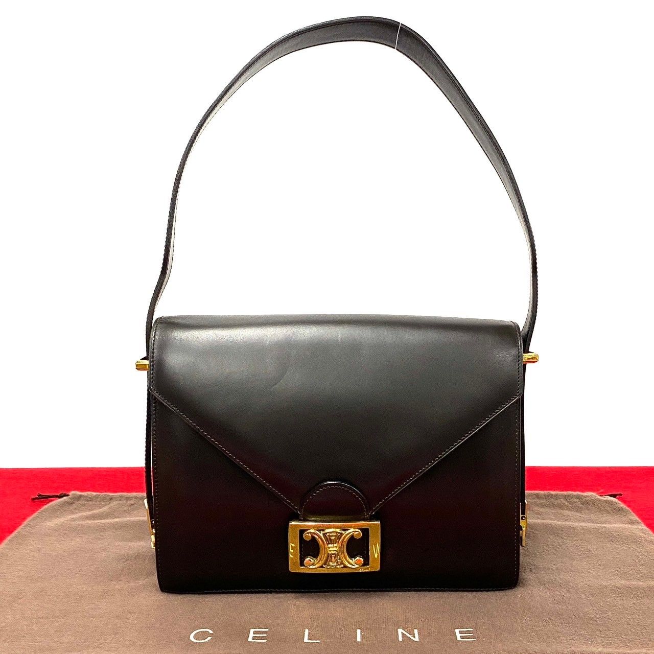 極 美品 CELINE セリーヌ ヴィンテージ マカダム ブラゾン ロゴ金具 カーフレザー ミニ ショルダーバッグ ブラウン 28828 - メルカリ