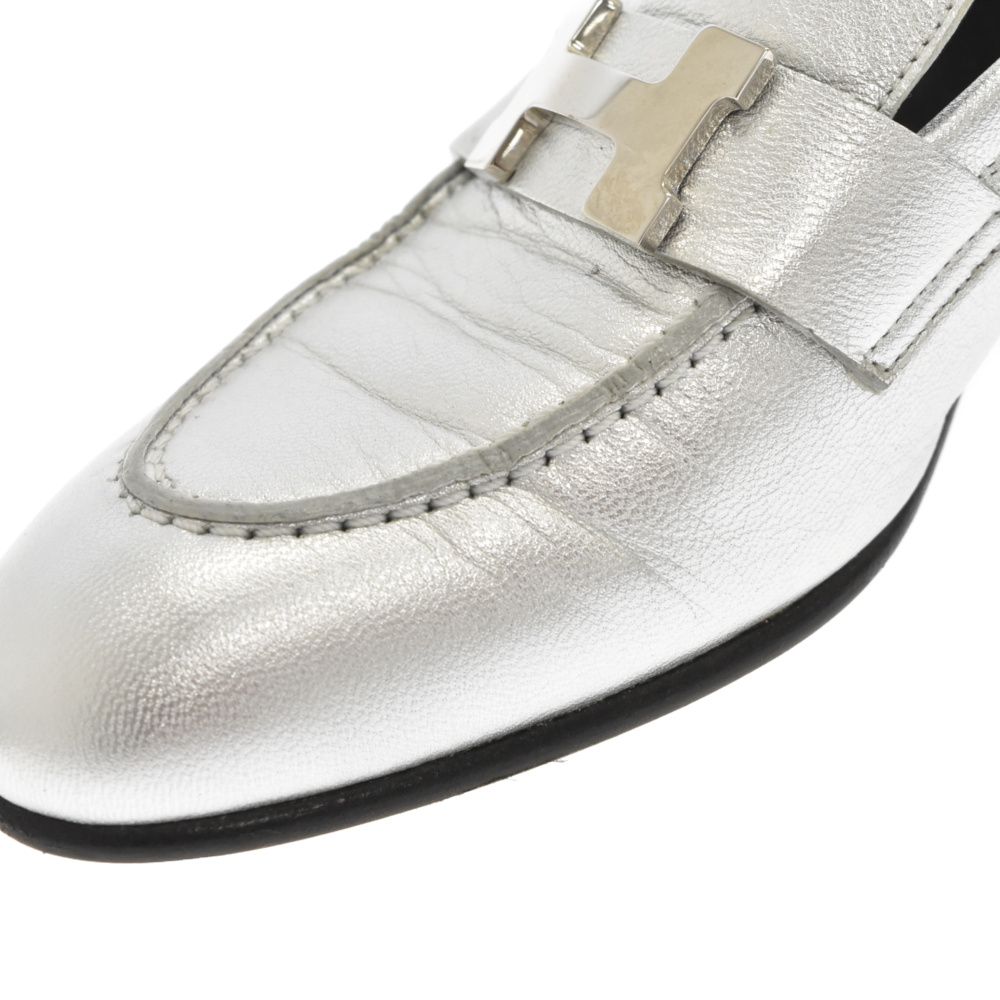 エルメス⭐︎モカシンパリシルバーレザーローファーH金具付き HERMES (エルメス) モカシン パリ H金具 レザー ローファー コン