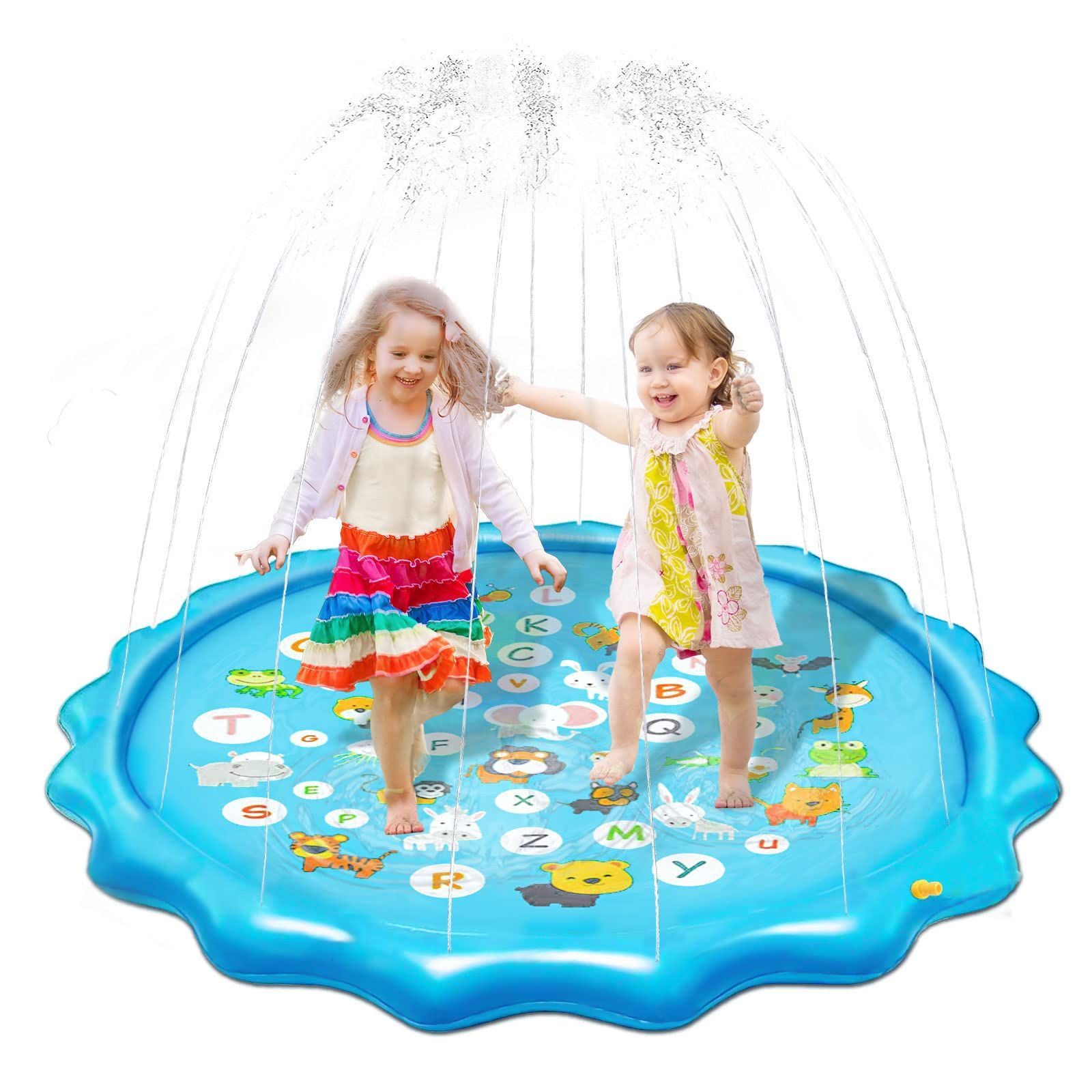 Ninonly 噴水マット プール プレイマット マルチカラー 子供/ペット用 直径170CM かわいい 水遊び 夏の日 芝生遊び 家庭用 夏対策 (レース柄)
