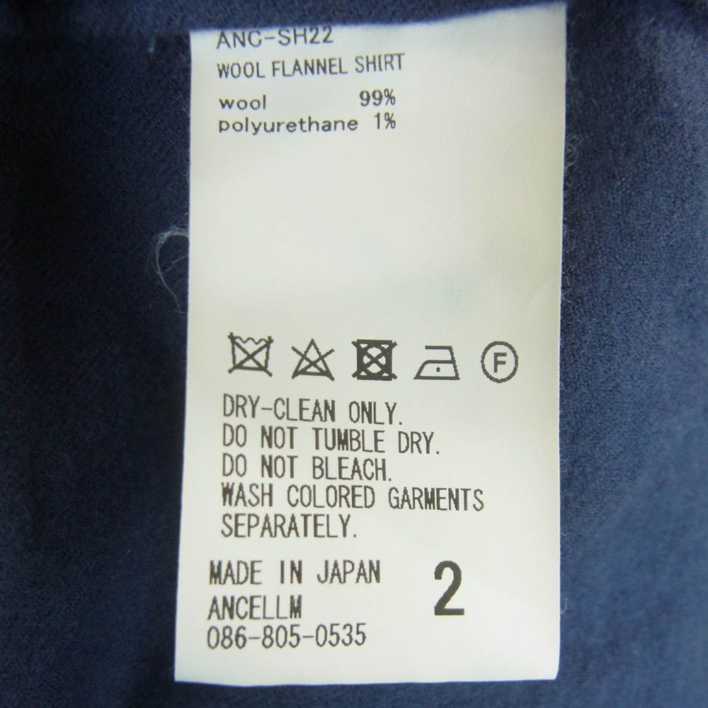 ANCELLM アンセルム ANC-SH22 WOOL FLANNEL SHIRT NAVY ウール フランネル 長袖 シャツ KARIMZIABAT_FR