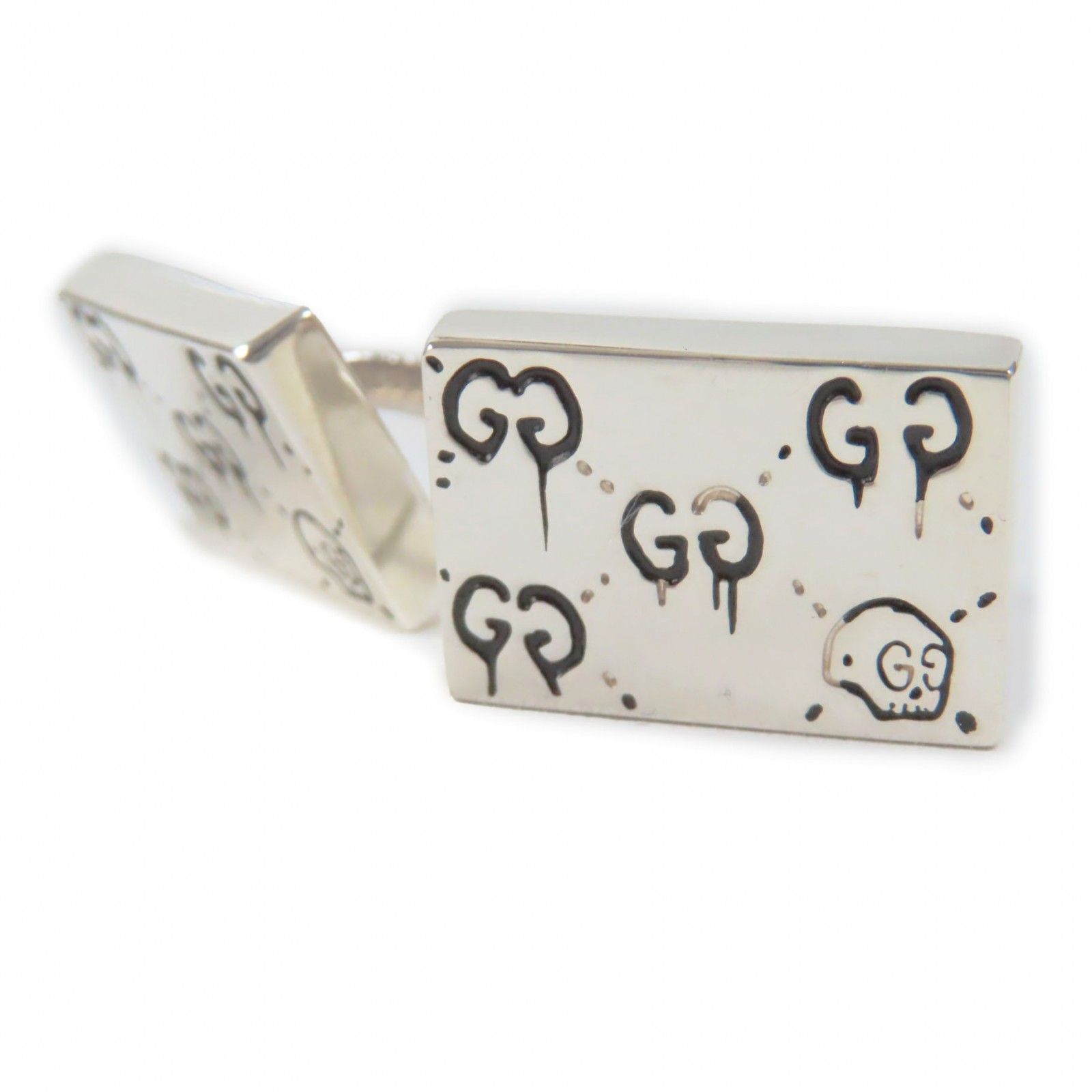 GUCCI カフスボタンカフリンクスGHOSTゴースト シルバーブラック グッチ GUCCI カフスボタン 457224 J8400 0701 GHOST ゴースト メンズ