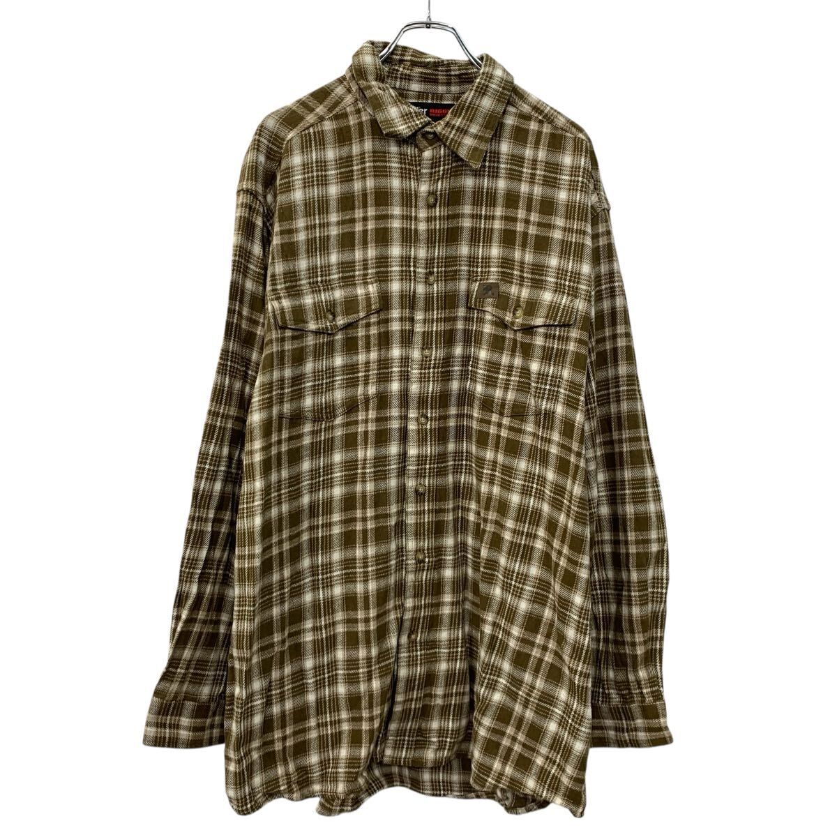 Wrangler 長袖 チェックシャツ 2XL カーキ マルチカラー ラングラー ボタン 胸ポケット ワンポイント コットン100% 春物 a710-6375