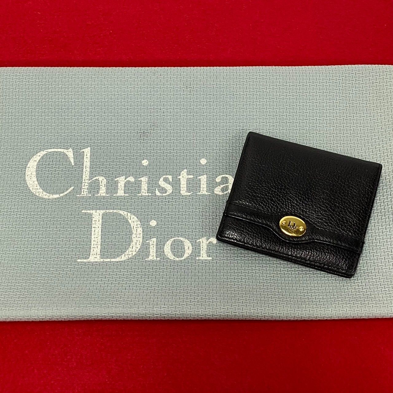 ほぼ未使用 Christian Dior ディオール ロゴ 金具 レザー 本革 二つ折り 財布 ミニ ウォレット カードケース 小銭入れ ブラック  23271 - メルカリ