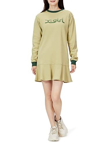 エックスガール カジュアルドレス SLICE MILLS LOGO L S TEE DRESS レディース BEIGE