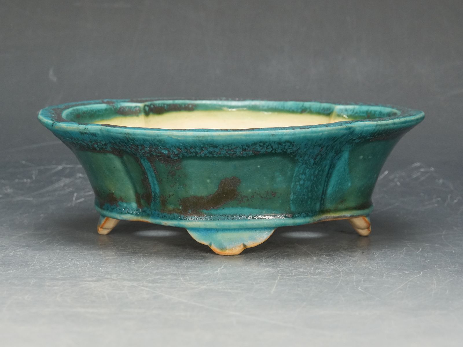 石井盆栽 福田桂雲 作 緑 盆栽鉢 p-081