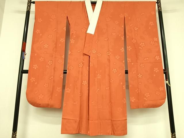 平和屋着物●振袖用長襦袢 無双仕立て 舞桜地紋 樺色 正絹 AABB0319zg
