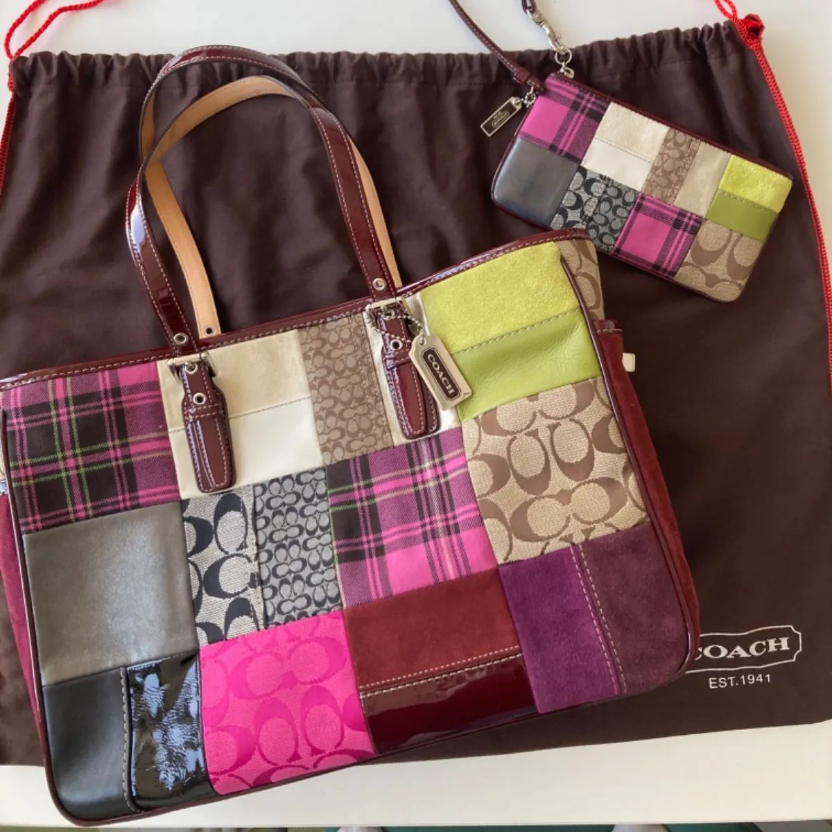 美品】COACH(コーチ) パッチワーク柄 トートバッグ ポーチ☆2点セット  