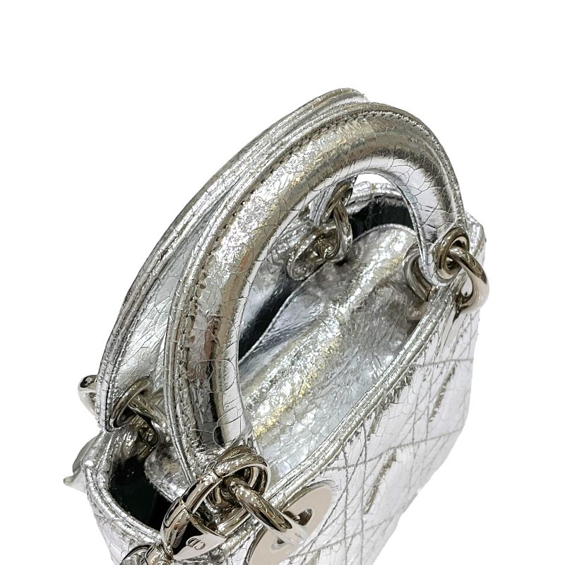 クリスチャン・ディオール Christian Dior レディディオール マイクロ シルバー シルバー金具 レザー レディース ハンドバッグ