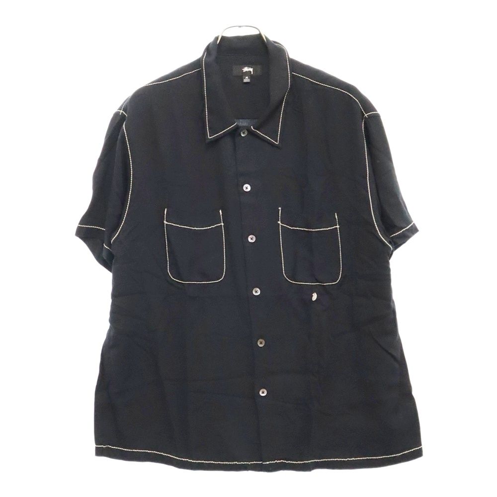 STUSSY (ステューシー) 22SS Contrast Pick Stitched ステッチデザインレーヨン半袖シャツ ブラック 1110235