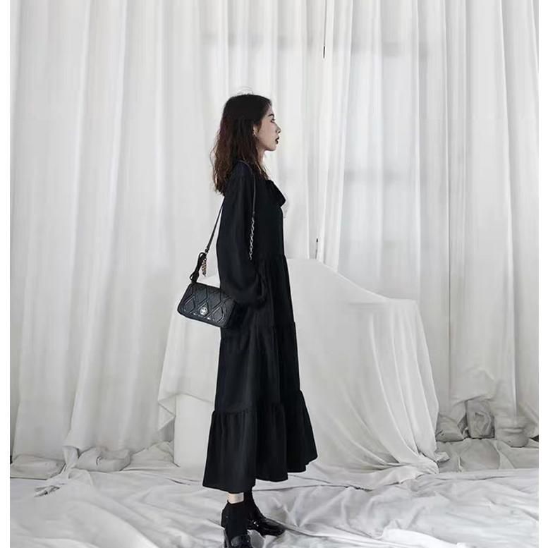 長袖ワンピース シフォンワンピース 黒ワンピース ティアード 長袖ワンピース シフォンワンピース 黒ワンピース ティアード