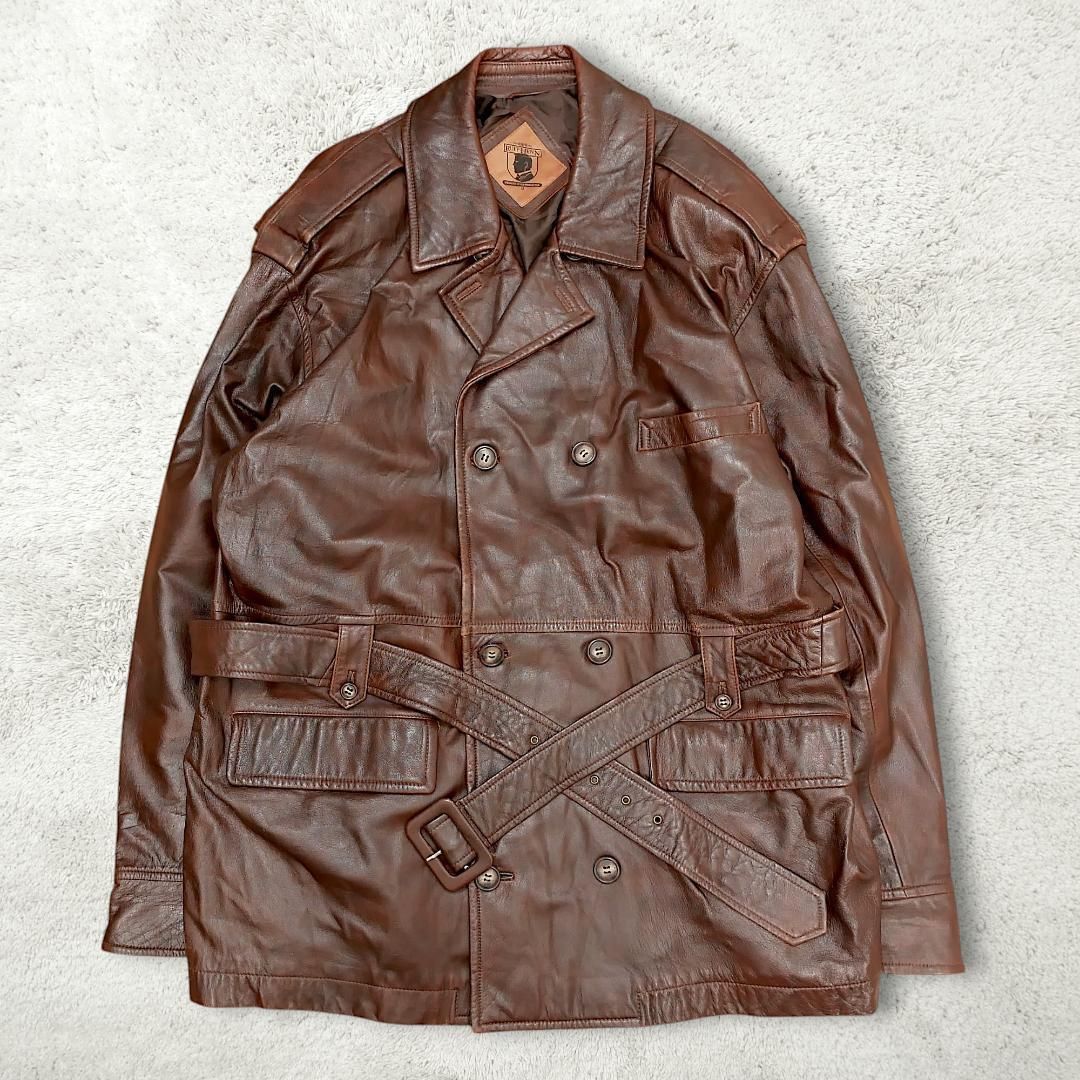 90s】RUFF HEWN ダブルカーコート ラムレザー 古着 ビンテージ M