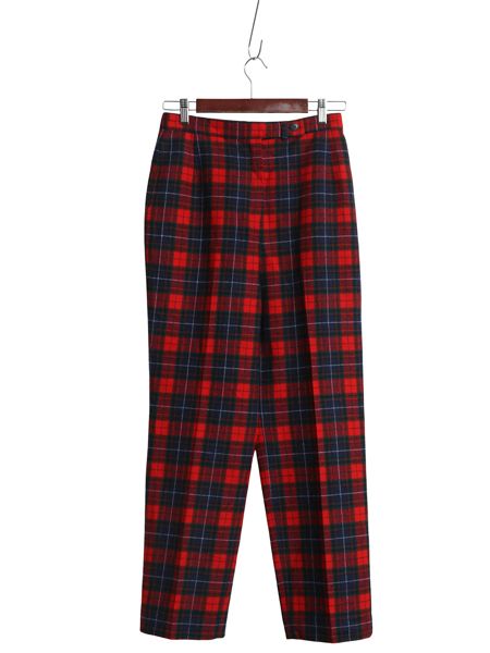 なクーポン配布中! 70s 80s ペンドルトン チェック ウール スラックス パンツ レディース S 程 古着 ヴィンテージ ノータック ストレート ライナー付き
