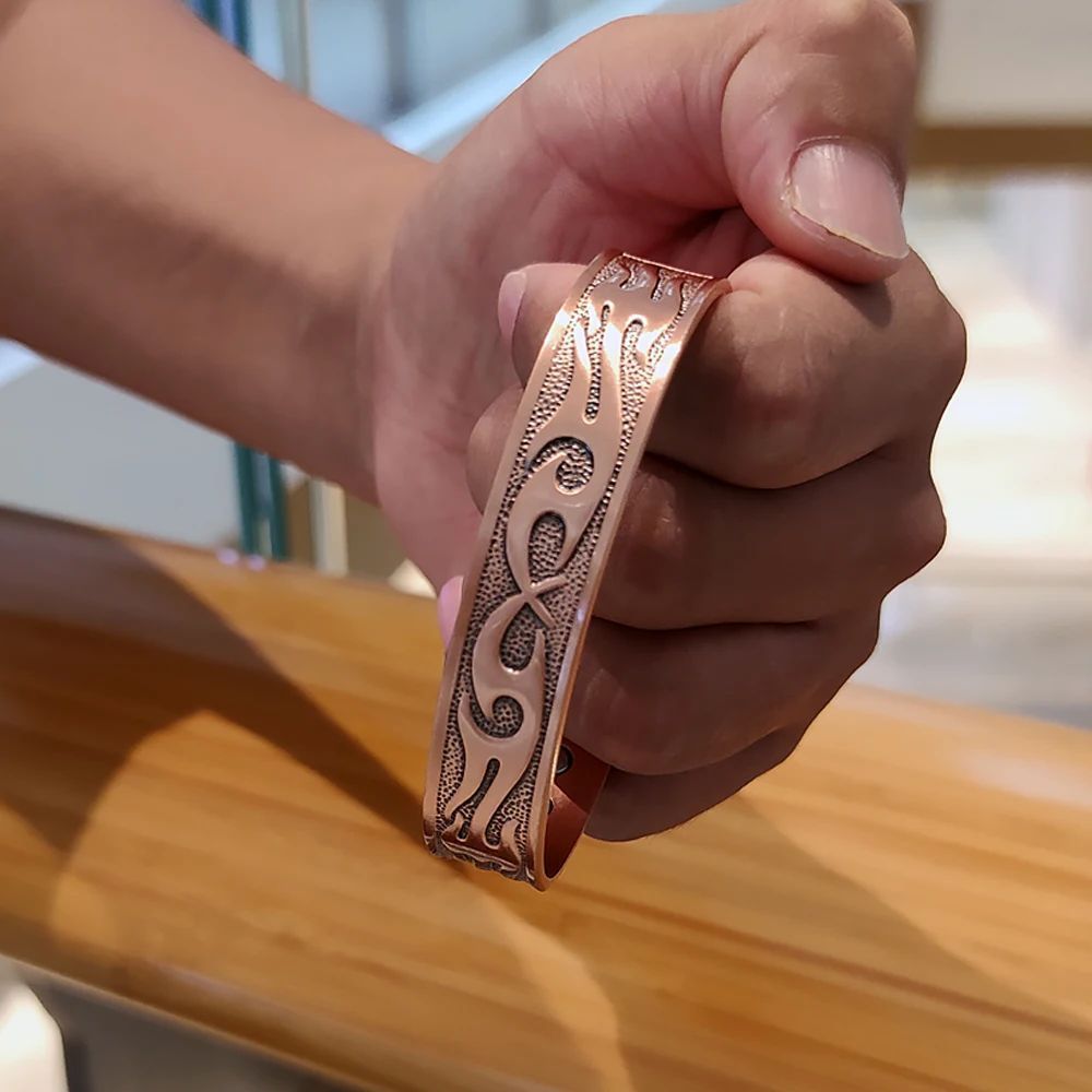 Vinterly-男性用の純粋な銅製磁気ブレスレット、ヴィンテージ、調整可能、健康、高マグネット、カフブレスレット、サイズ変更可能な金属ジュエリー、14.5mm
