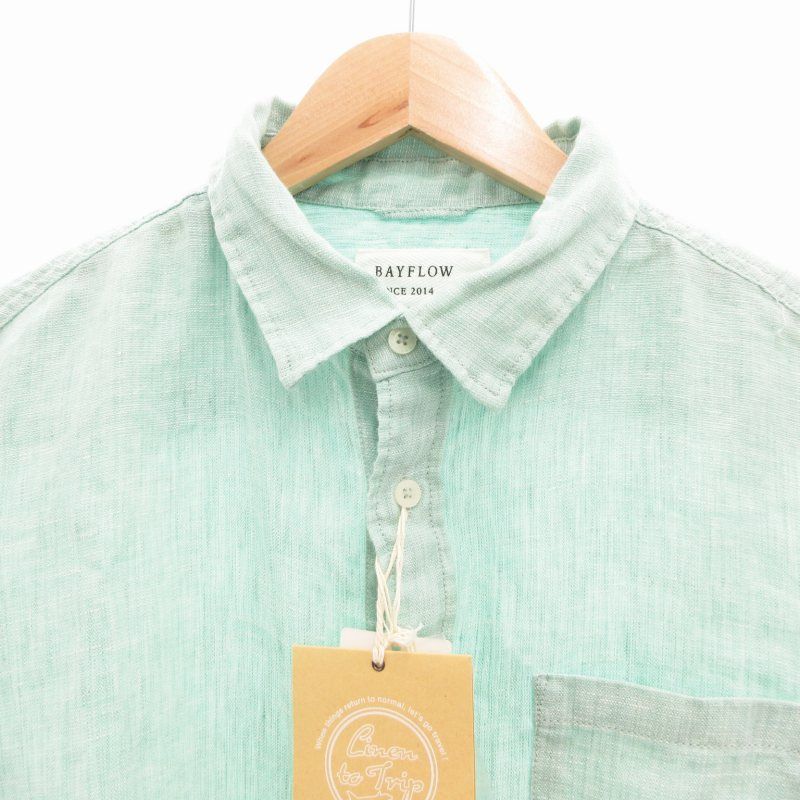 ベイフロー BAYFLOW タグ付き リゾートリネンシャツ 長袖 L 緑