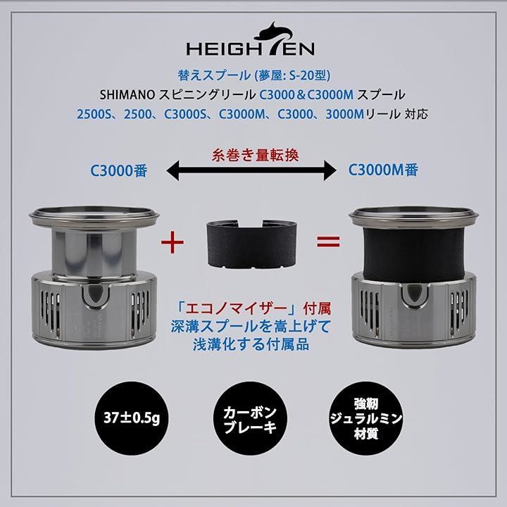 新品入荷 HEIGHTEN リール スプール 深溝 夢屋S-20型 C3000 替えスプール リール