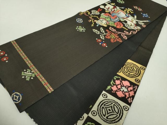 平和屋着物○龍村平蔵製 六通柄 本袋帯 人形手錦 金銀糸 正絹 逸品