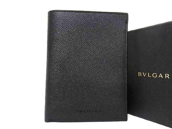 ■新品■未使用■ BVLGARI ブルガリ レザー 二つ折り パスポートケース カードケース マルチケース 札入れ カード入れ ブラック系 AK5748
