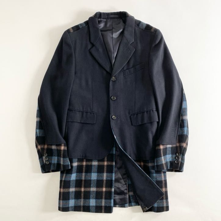 5i4 COMME des GARCONS HOMME PLUS コムデギャルソン オムプリュス AD2000 レイヤード風 チェック切替  テーラードジャケット コート S ブラック 日本製 - メルカリ