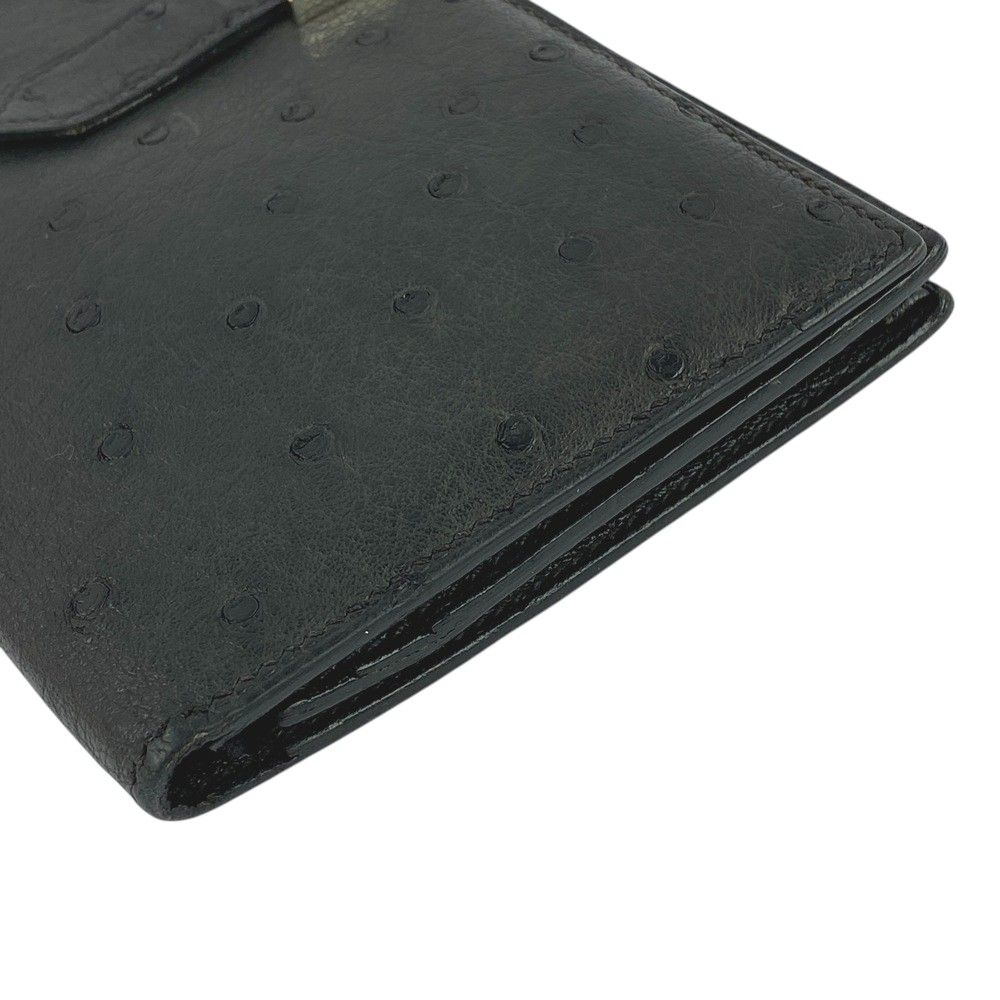 □中古□ エルメス ベアンスフレ 長財布 オーストリッチ ブラック Z刻  