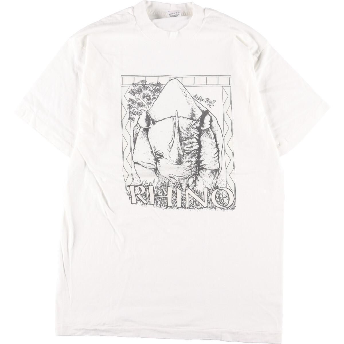 90年代 フルーツオブザルーム FRUIT OF THE LOOM サイ柄 アニマルプリントTシャツ USA製 メンズM ヴィンテージ /eaa324126USA製年代