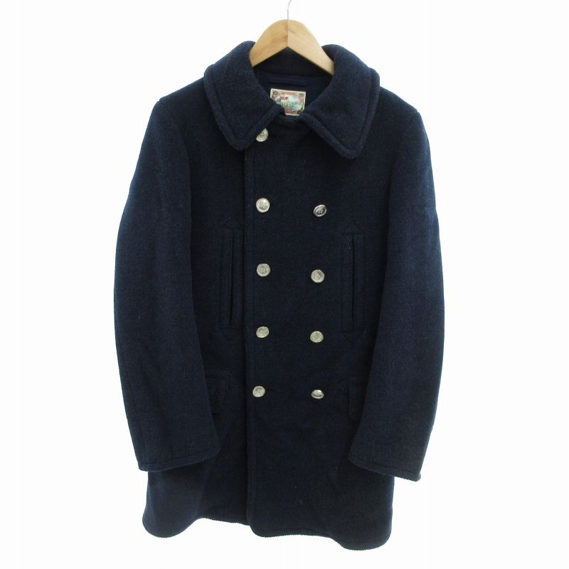 リングヂャケット RING JACKET ピーコート Pコート メルトン ウール ロング丈 S 紺 ネイビー |HO□ 0425 GY12