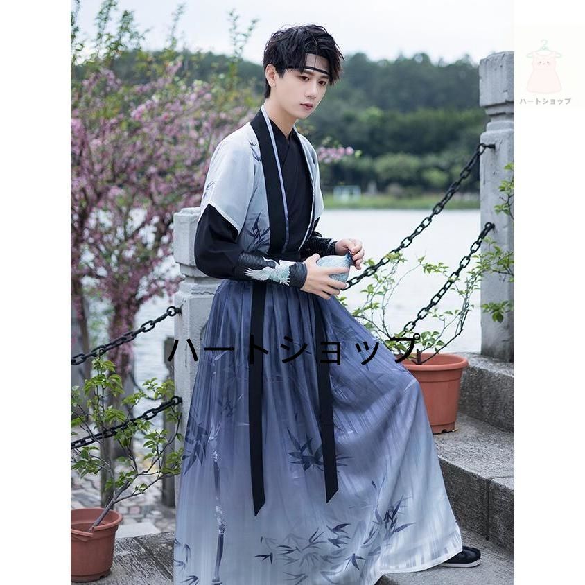 最安価に挑戦！ 中華コスプレ衣装 メンズ 漢服5点セット チャイナ服 中華服 ハロウィン 中国古代 時代劇コスプレ衣装 男性 大人 華流 コスチューム 交差襟 100%品質保証、送料無料。