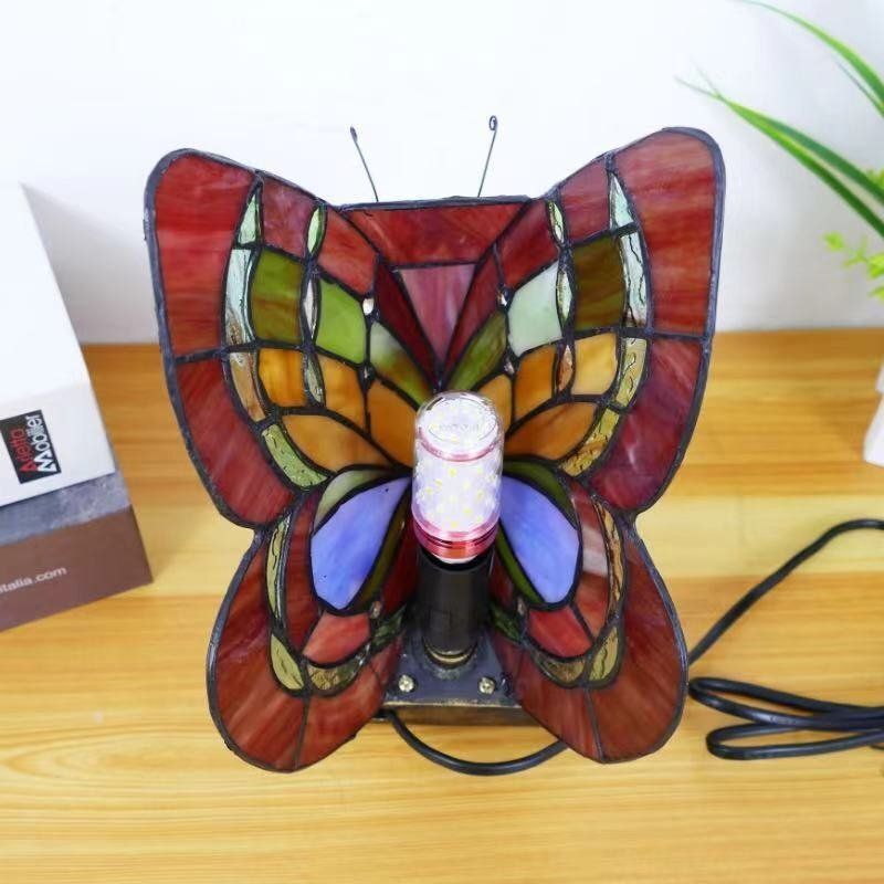 ステンドグラス 蝶 高23cmインテリア レトロ テーブルランプ ステンドグラスランプ 卓上照明 ライト NEXPOTALLINN_EU