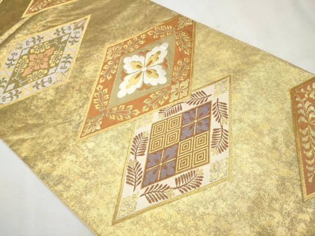 平和屋着物●西陣　川島織物　六通柄　本袋帯　菱花文　金糸　引箔　正絹　逸品　CAAR7981hy 平和屋着物○西陣 川島織物 六通柄 本袋帯 菱花文 金糸 引箔 正絹 逸品