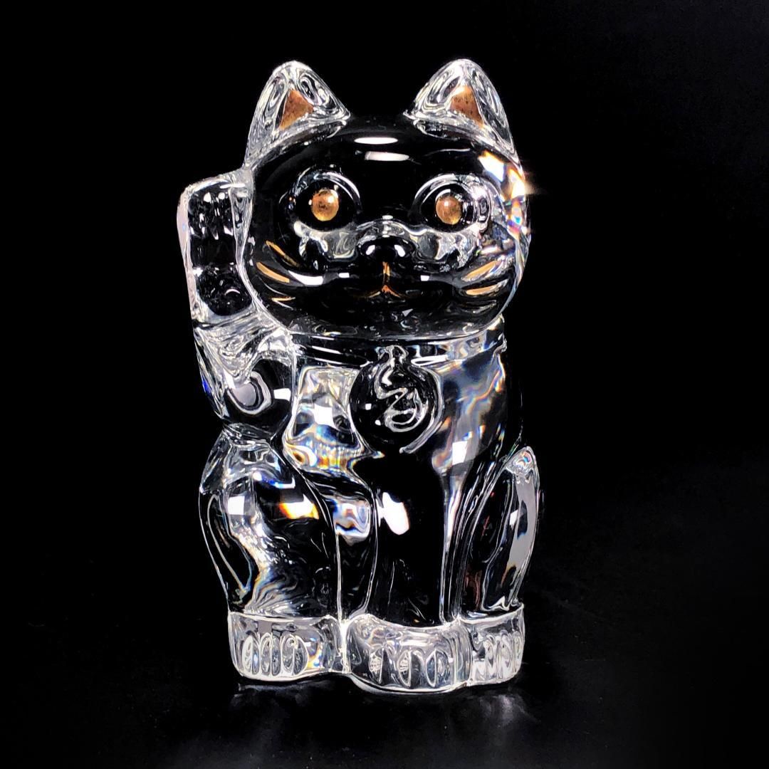 き Baccarat バカラ 招き猫 クリスタル フィギュリン クリスタルグラス クリア クリア ゴールド BC399