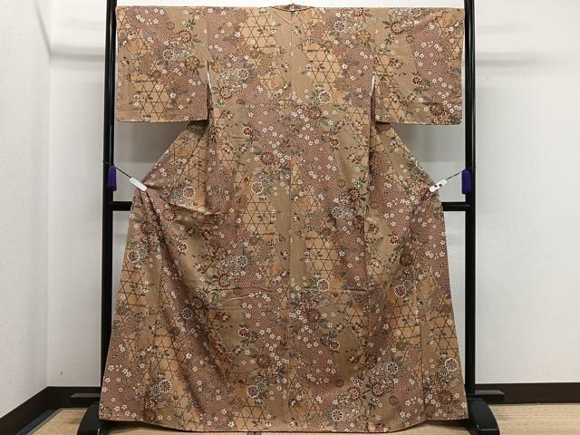 平和屋着物□上質な小紋 籠目花文 金彩 正絹 逸品 未使用 caav1351kb