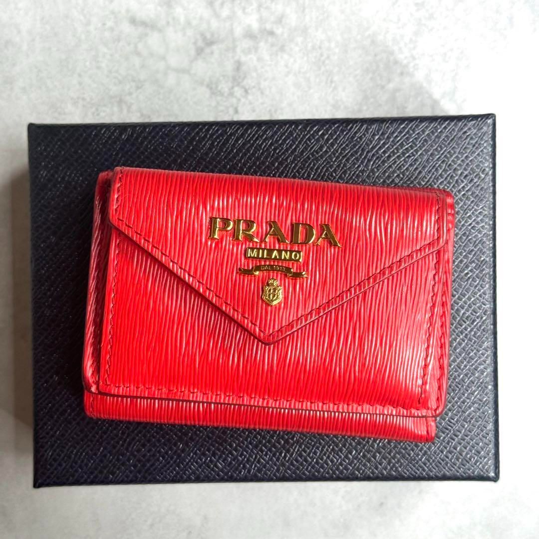 PRADA プラダ ヴィッテロムーブ レザー コンパクトウォレット レッド