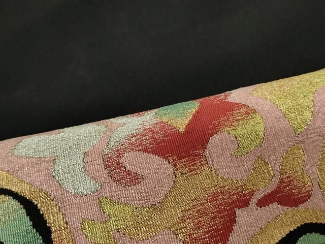 平和屋着物○爪掻き本綴れ 八寸名古屋帯 正倉院花文 黒地 金銀糸 正絹  