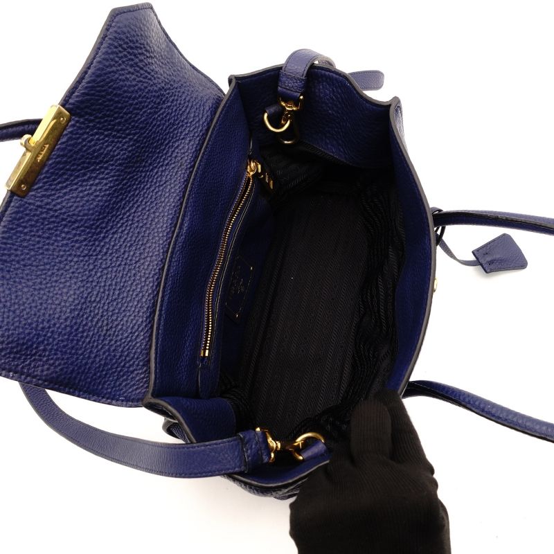 プラダ PRADA ハンドバッグ レザー ブルー 2way クロスボディ 青 ゴールド金具 7-7-1089 WWW_DECORATOM_COM_BR