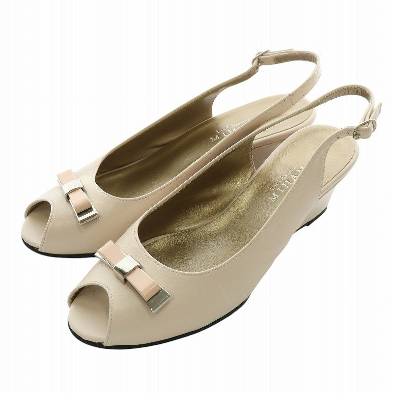 『★まりりん様♡』ミハマ　レザー　オープントゥ　パンプス　サンダル　バックベルト ミハマ MIHAMA サンダル パンプス レザー オープントゥ ウェッジ