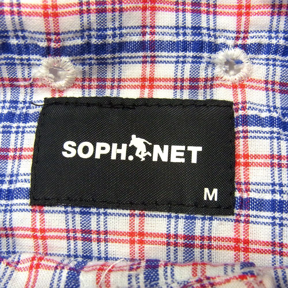 美品 定価2万5000円●SOPHNET. ソフネット チェック オーバー シャツ 半袖 ボタンダウン 総柄 メンズ Mサイズ 日本製 正規品 シア サッカー