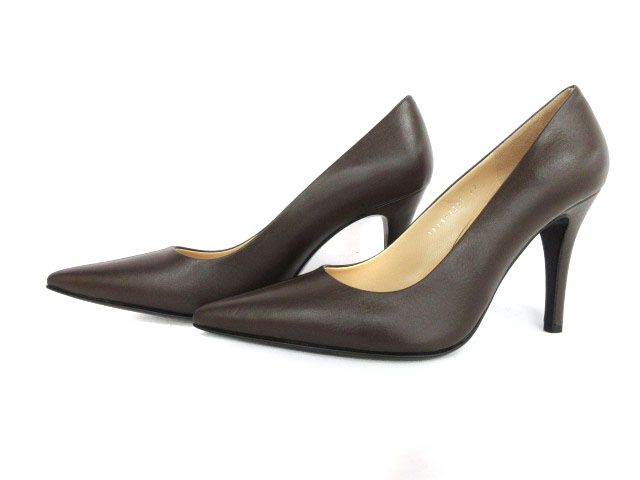クラネ CLANE パンプス ハイヒール ポインテッドトゥ レザー 37 茶 ブラウン |km