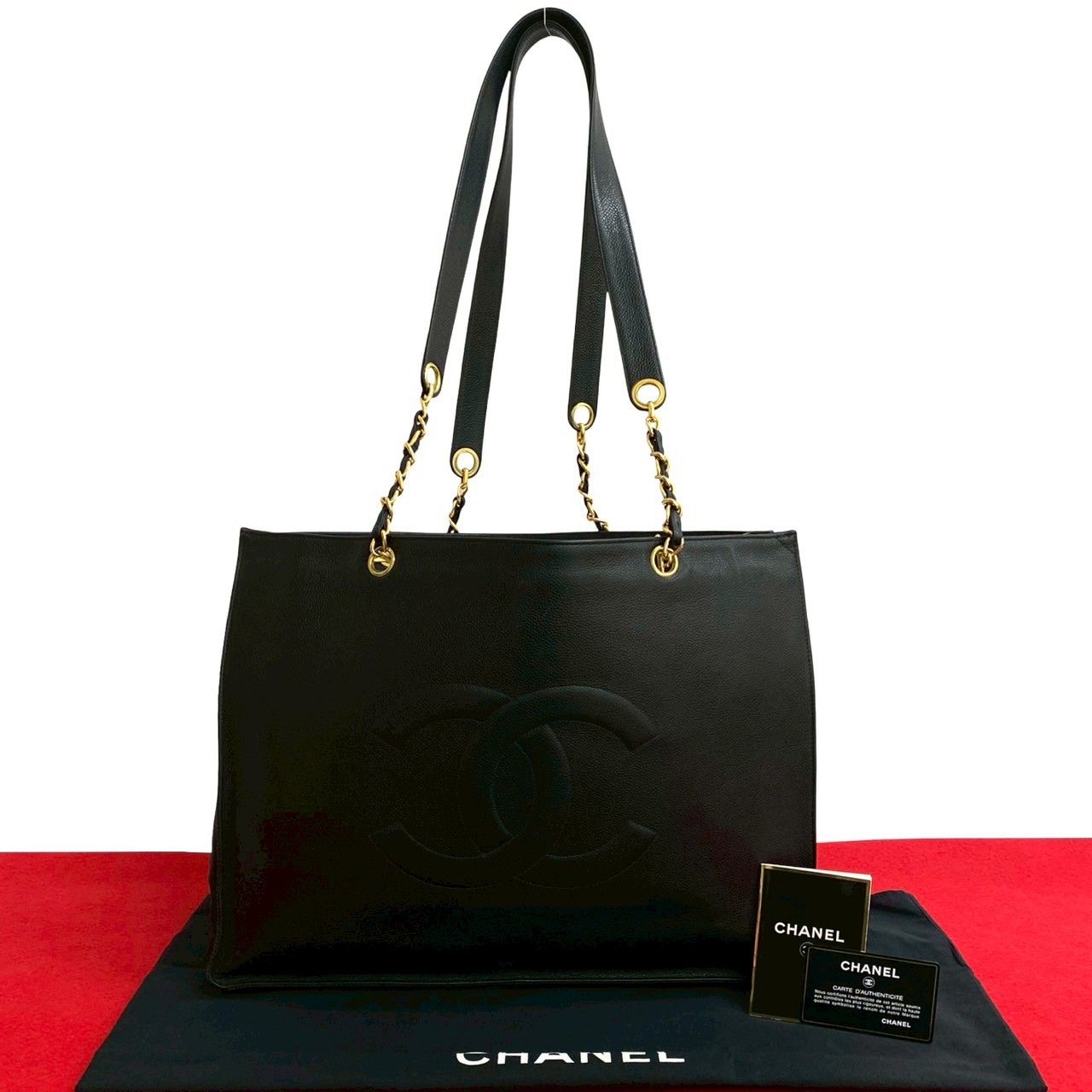 シャネル キャビアスキン トートバッグ シールカード【ランク：B 極 美品 カード シール有 4番台 CHANEL シャネル ココ キャビア