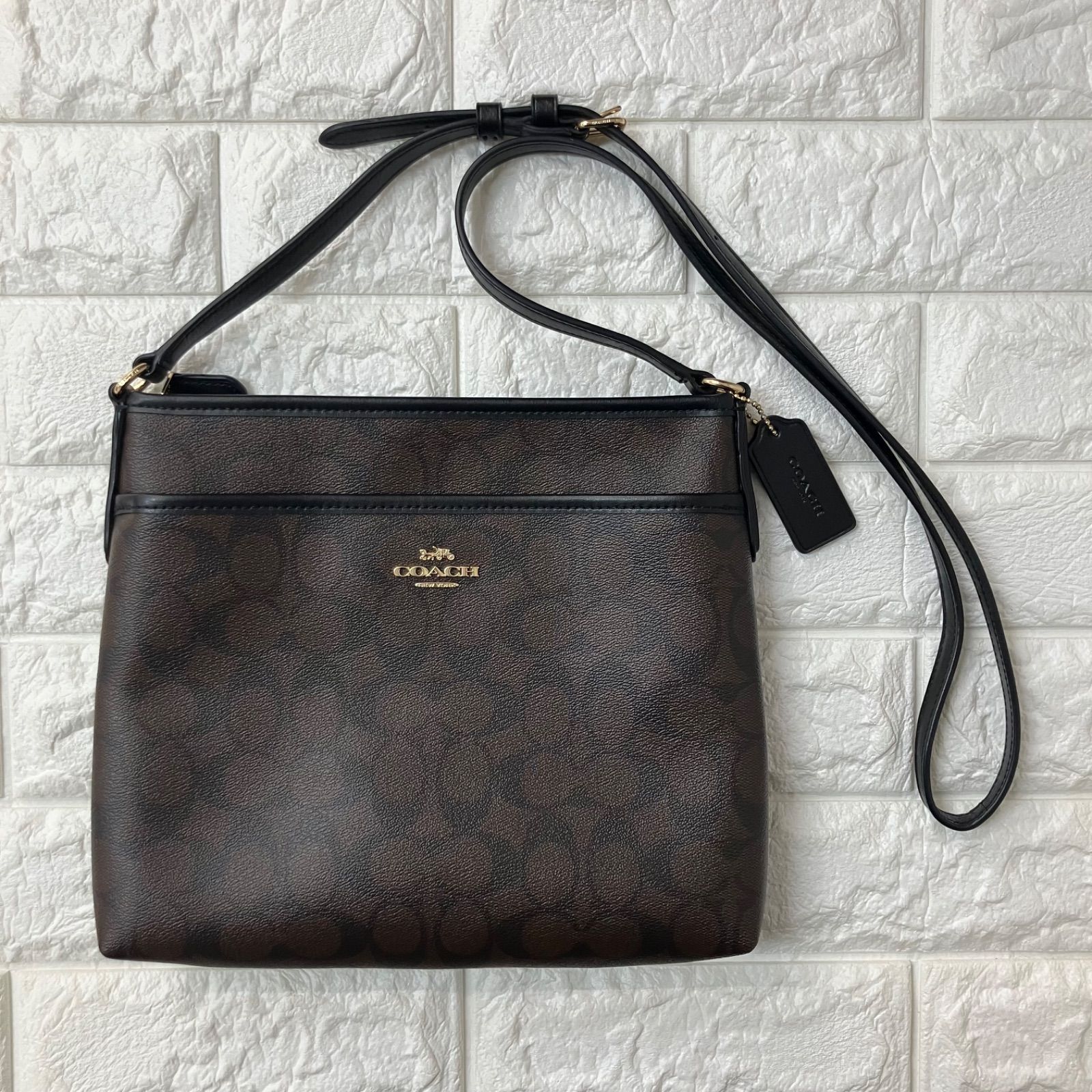 ☆ 美品 COACH コーチ ショルダーバッグ シグネチャー レザー ブラウン 