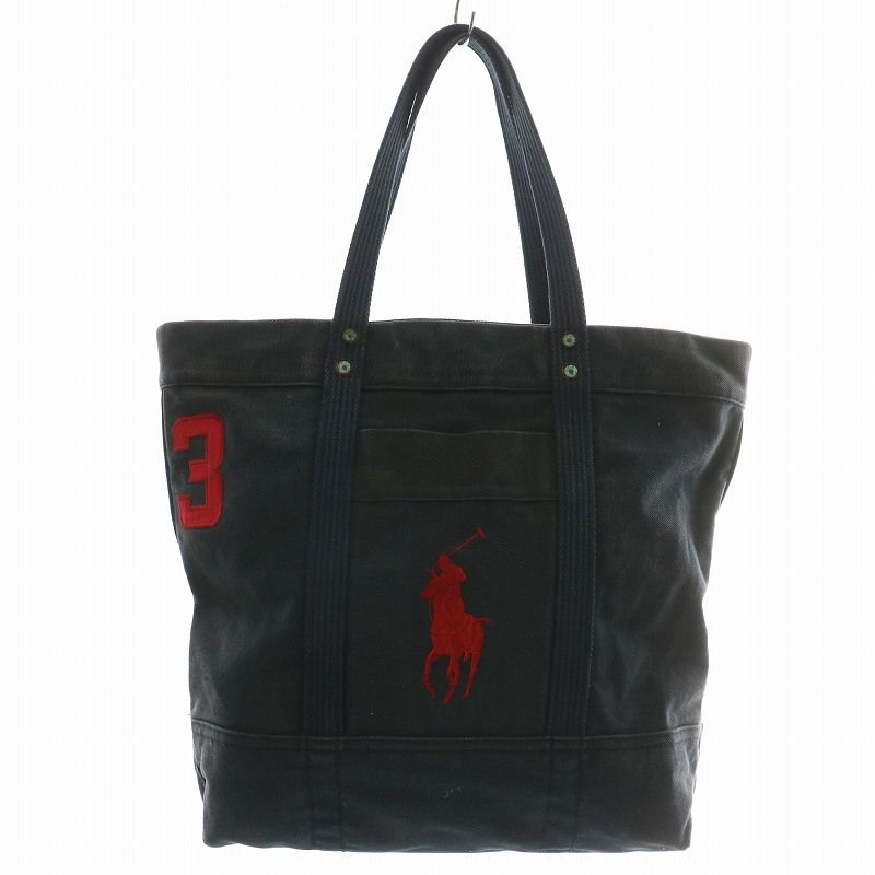 ポロラルフローレン POLO ハンドバッグ ブラウン レザー キャンバス ロゴ POLO RALPH LAUREN - 【美品】ポロ ラルフローレン ハンドバッグ
