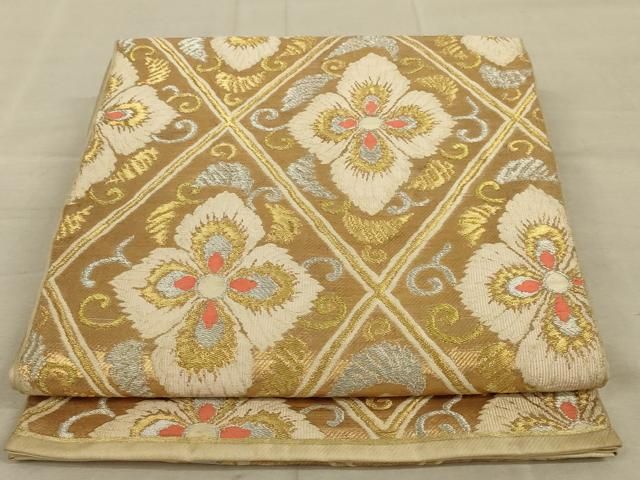 平和屋着物◎六通柄袋帯 花菱文 金銀糸 正絹 逸品 AAAY9732ou