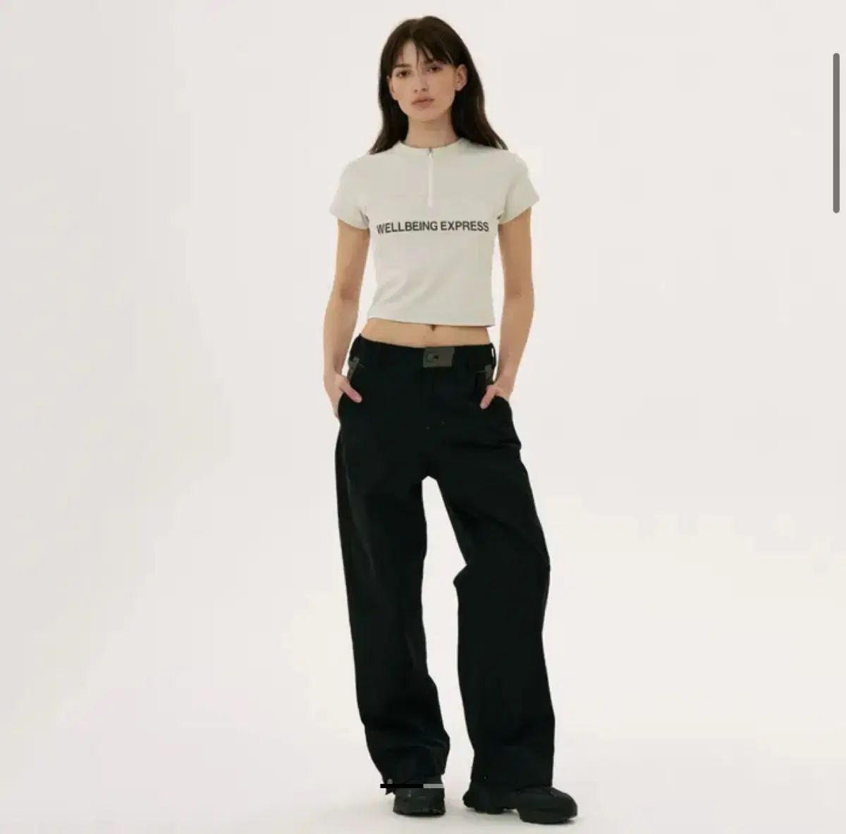ウェルネスエクスプレス ズボン colorblocked ワイド コットン パンツ 黒