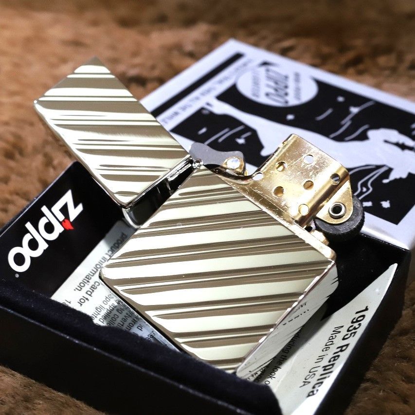 ZIPPO】1935 レプリカ 斜線カット プラチナ 5面加工 インナー金タンク