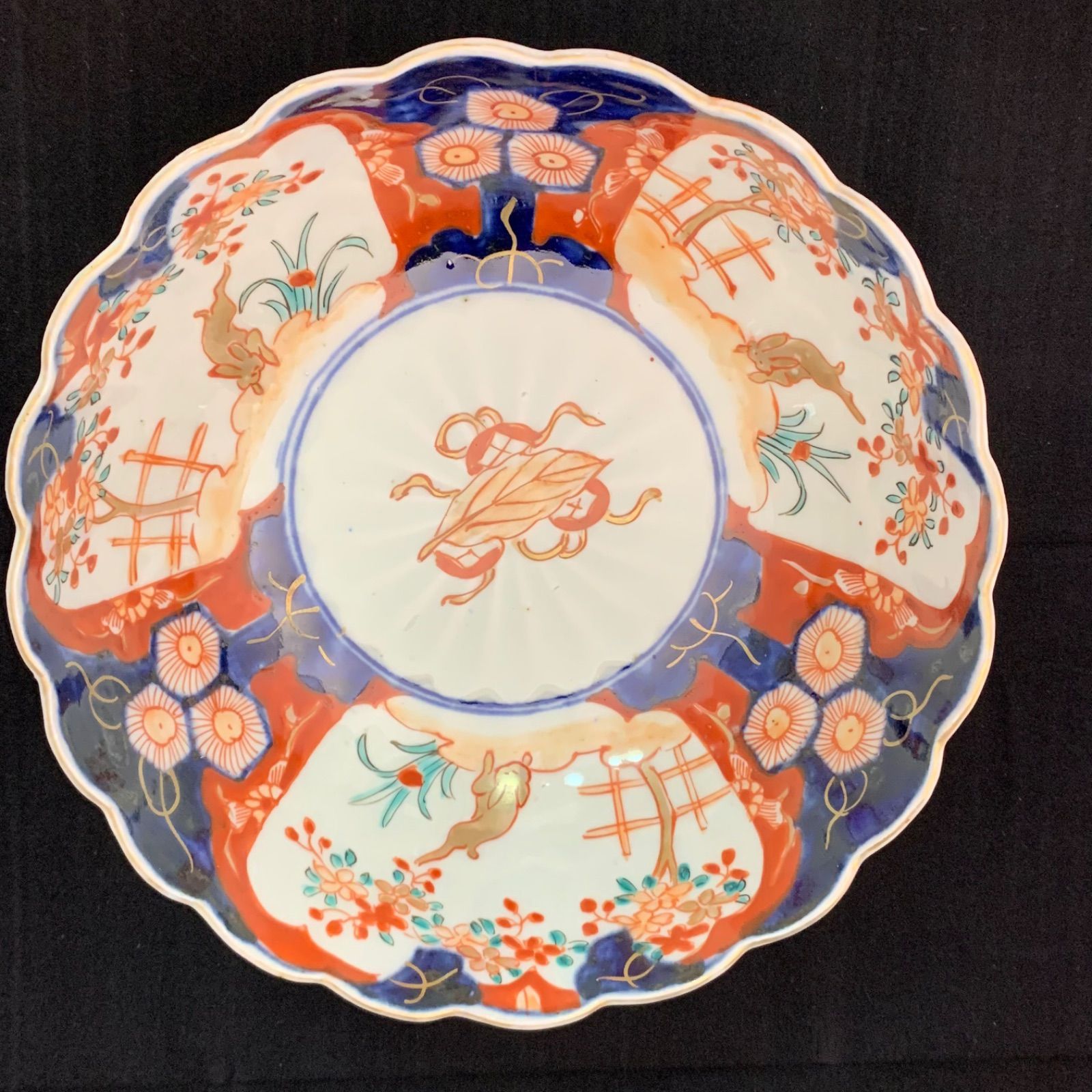 古伊万里 染錦 三つ鉢 三重鉢 三つ丼 二重高台 江戸 明治 骨董品